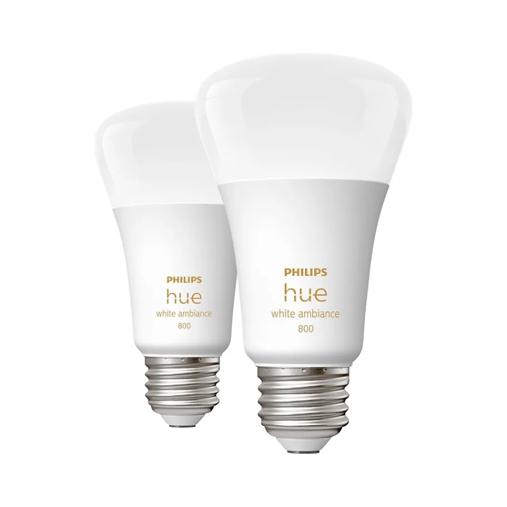 Philips Hue 60W Equivalent A19 LED Smart Light Bulb, Warm White, 2/Pack (548560)