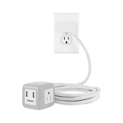 Philips 3-Outlet 2-USB Port Power Strip, 10', Gray/White (SPS3102WB/37)