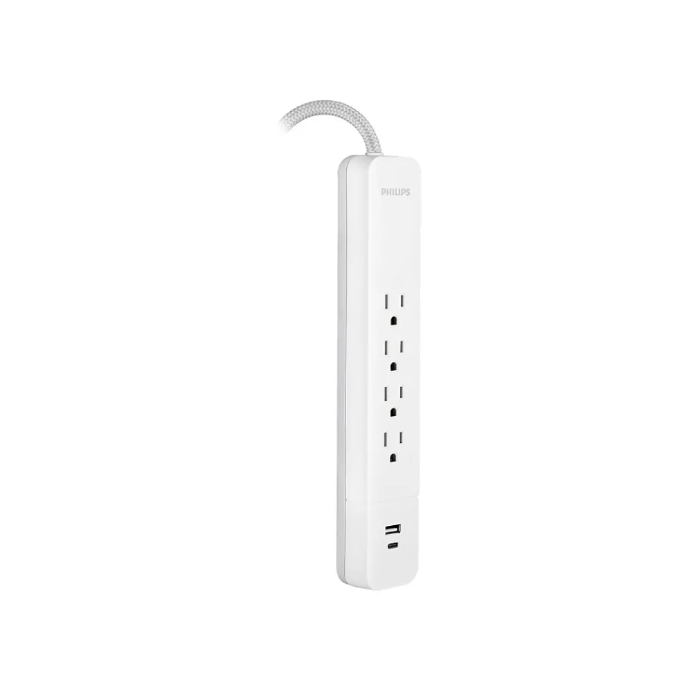 Philips 4-Outlet 2-USB Port Surge Protector, 3', White (SPP4113WB/37)
