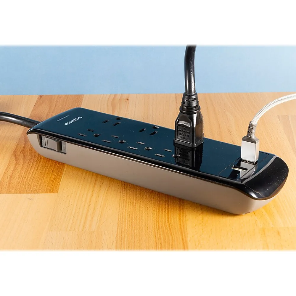 Philips 7-Outlet 2-USB Port Surge Protector, Black (SPP6270BC/37)