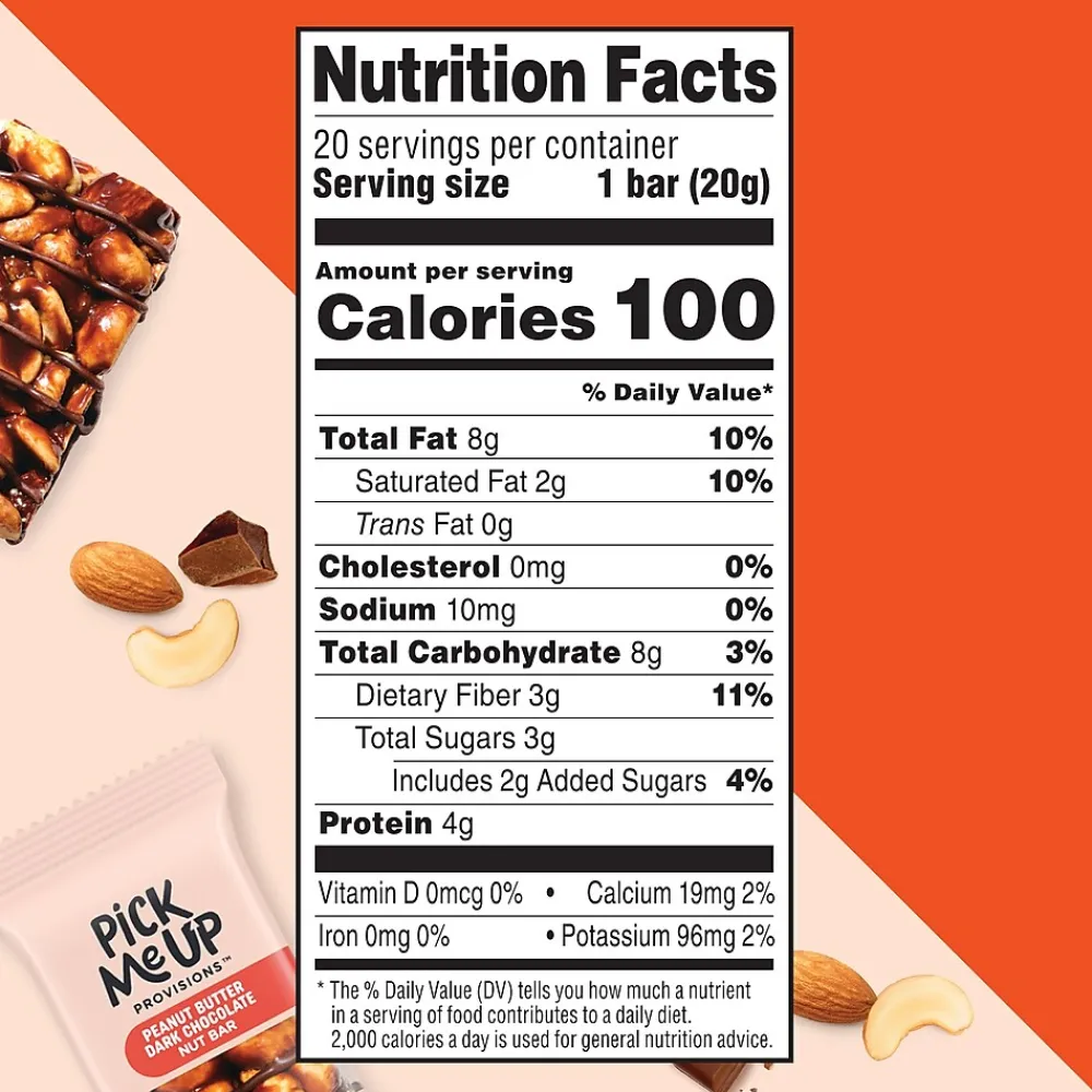 Pick Me Up Provisions™ Gluten Free Peanut Butter Dark Chocolate Nut Bar, 0.7 oz., 20/Box (PM62796)