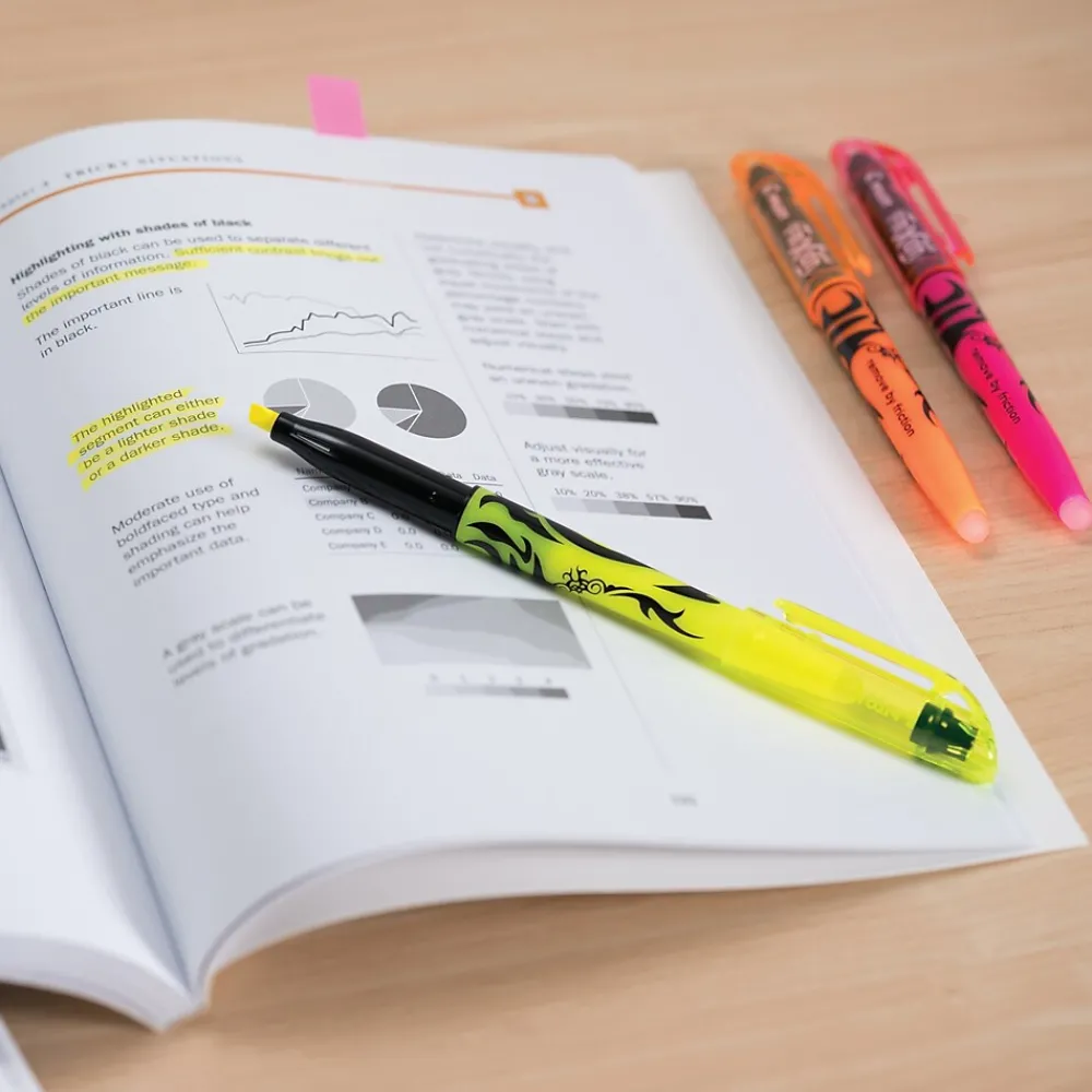 Highlighters|Pilot FriXion Light Erasable Highlighters, Chisel Tip, Yellow Ink, Dozen (46502)