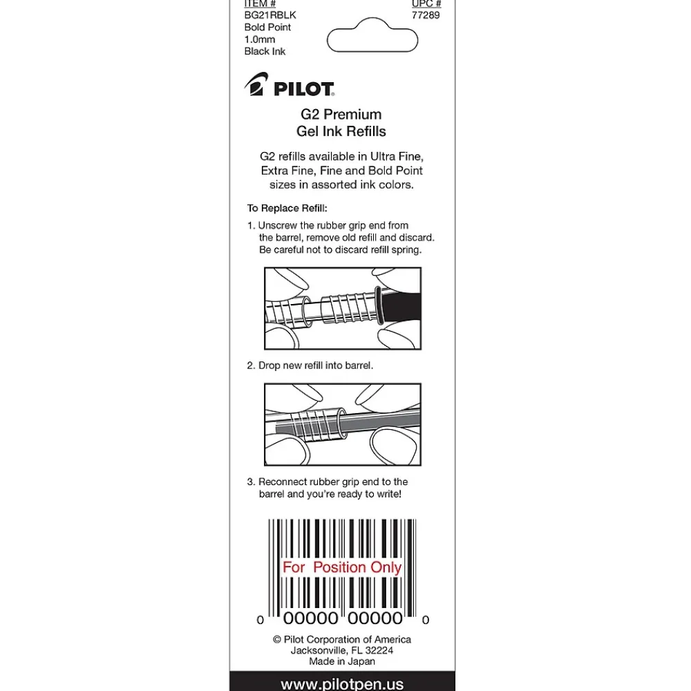 Pens|Pilot G2 Gel-Ink Pen Refill, Bold Tip, Ink, 2/Pack (77289) Black