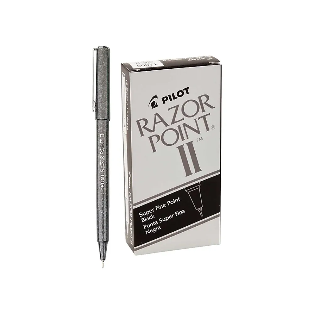 Pens|Pilot Razor Point II Marker Pens, Super Fine Point, Black Ink, Dozen (11009)