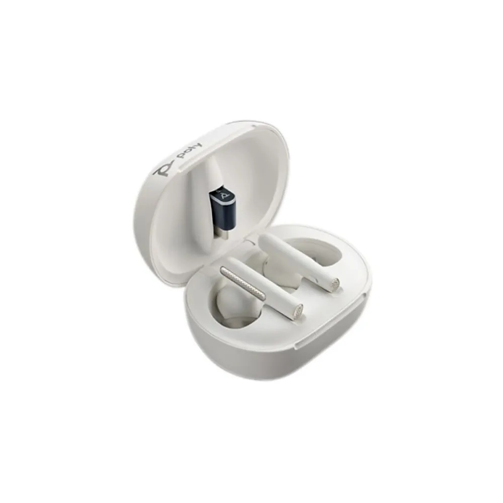 Plantronics Voyager Free 60+ UC Wireless Noise Cancelling Bluetooth Earbuds, USB-C, UC Certified, White Sand (7Y8G6AA)<Poly Clearance