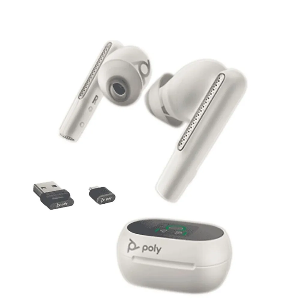 Plantronics Voyager Free 60+ UC Wireless Noise Cancelling Bluetooth Earbuds, USB-C, UC Certified, White Sand (7Y8G6AA)<Poly Clearance