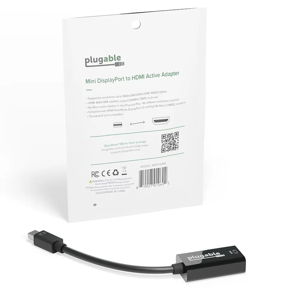 Plugable 6" Mini DisplayPort/Thunderbolt to HDMI Adapter, Male to Female, Black (MDP-HDMI)