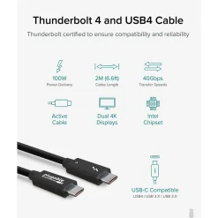 Plugable 6.56' USB C Power Cable, Black (TBT4-40G2M)