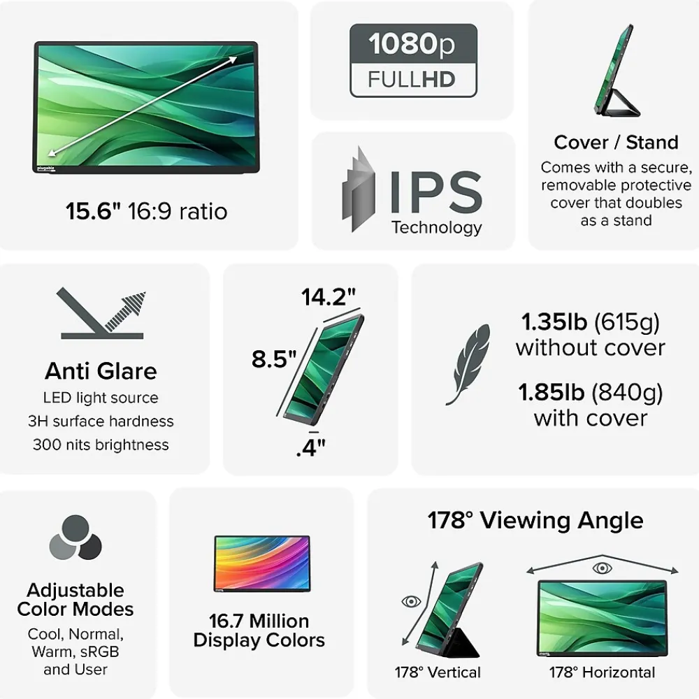 Online Plugable 15.6" USB-C Portable Display With Folding Travel Cover (USBC-PDMON)