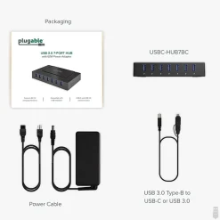 Plugable 7-in-1 Charging Hub with Data Transfer for USB-C or USB 3.0 Laptops