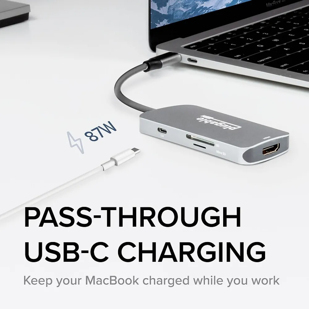 Plugable USB C Hub Multiport Adapter, 7-in-1 Hub, 87W Charging (USBC-7IN1)