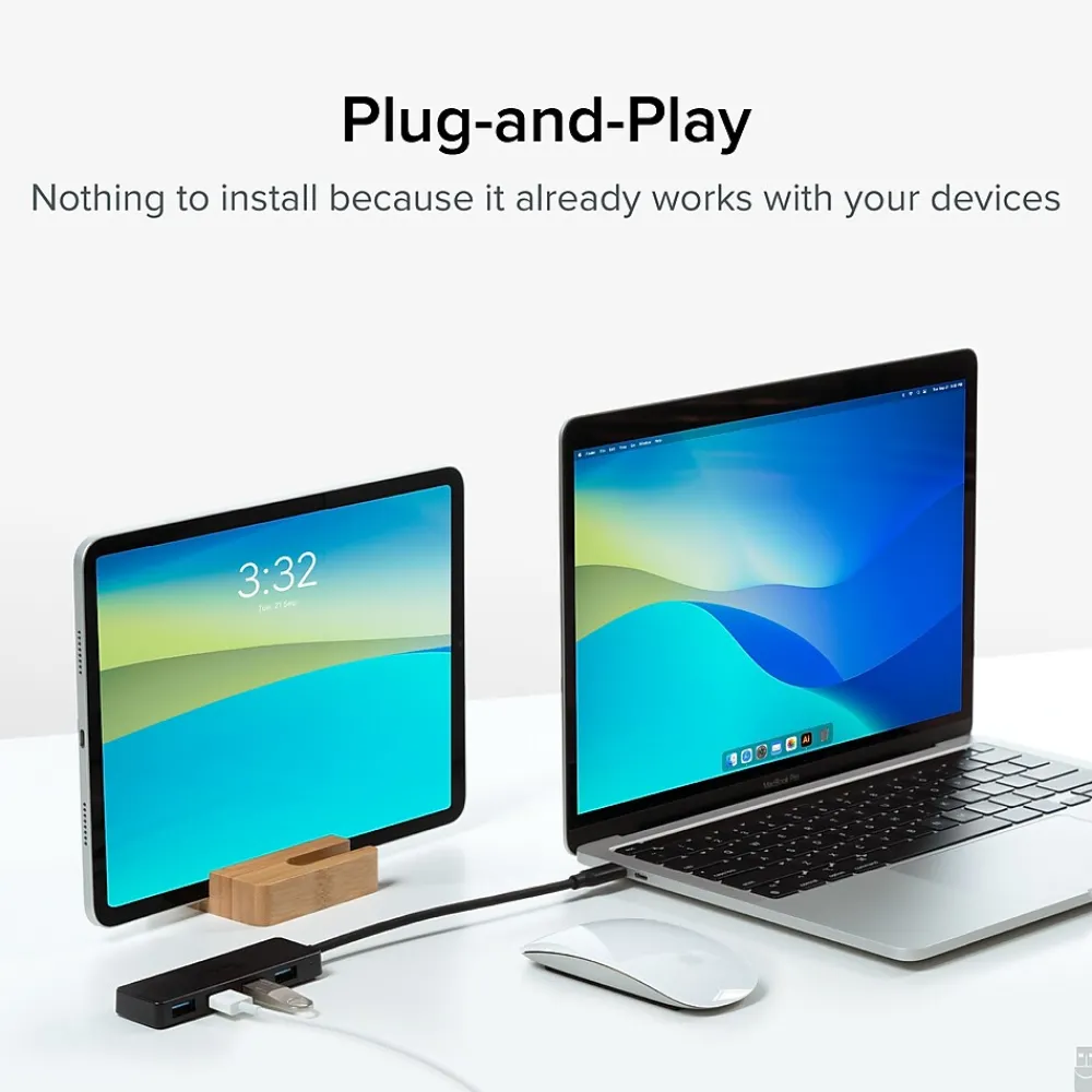 Plugable USB C to USB Adapter Hub, 4 Port USB 3.0 Hub, USB Splitter for Laptop