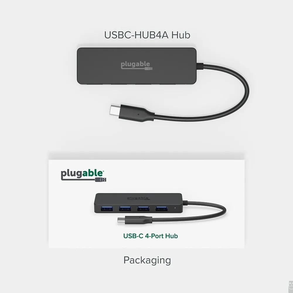 Plugable USB C to USB Adapter Hub, 4 Port USB 3.0 Hub, USB Splitter for Laptop