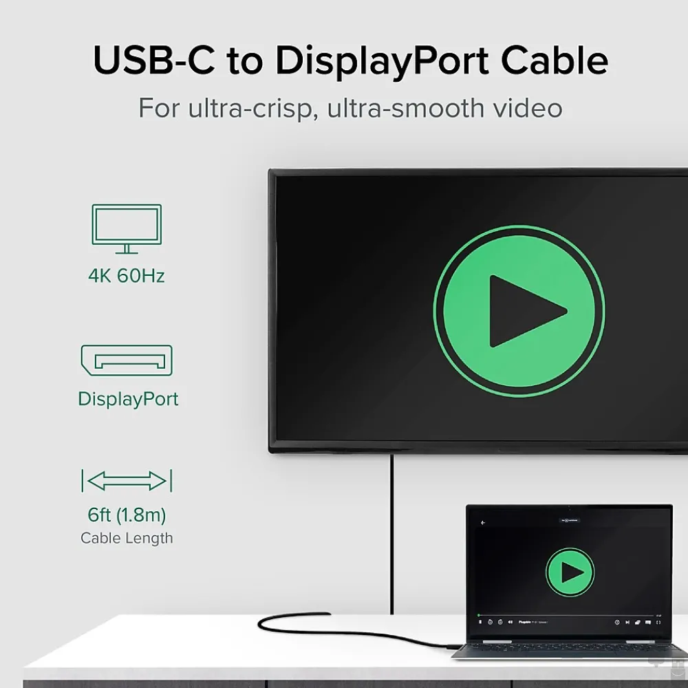 Plugable USBC-DP 6' USB 3.1 Type C to DisplayPort Audio/Video Cable, Black