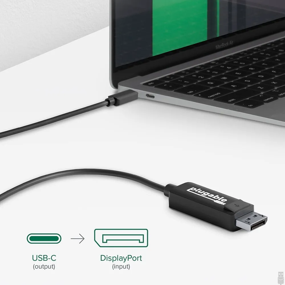 Plugable USBC-DP 6' USB 3.1 Type C to DisplayPort Audio/Video Cable, Black