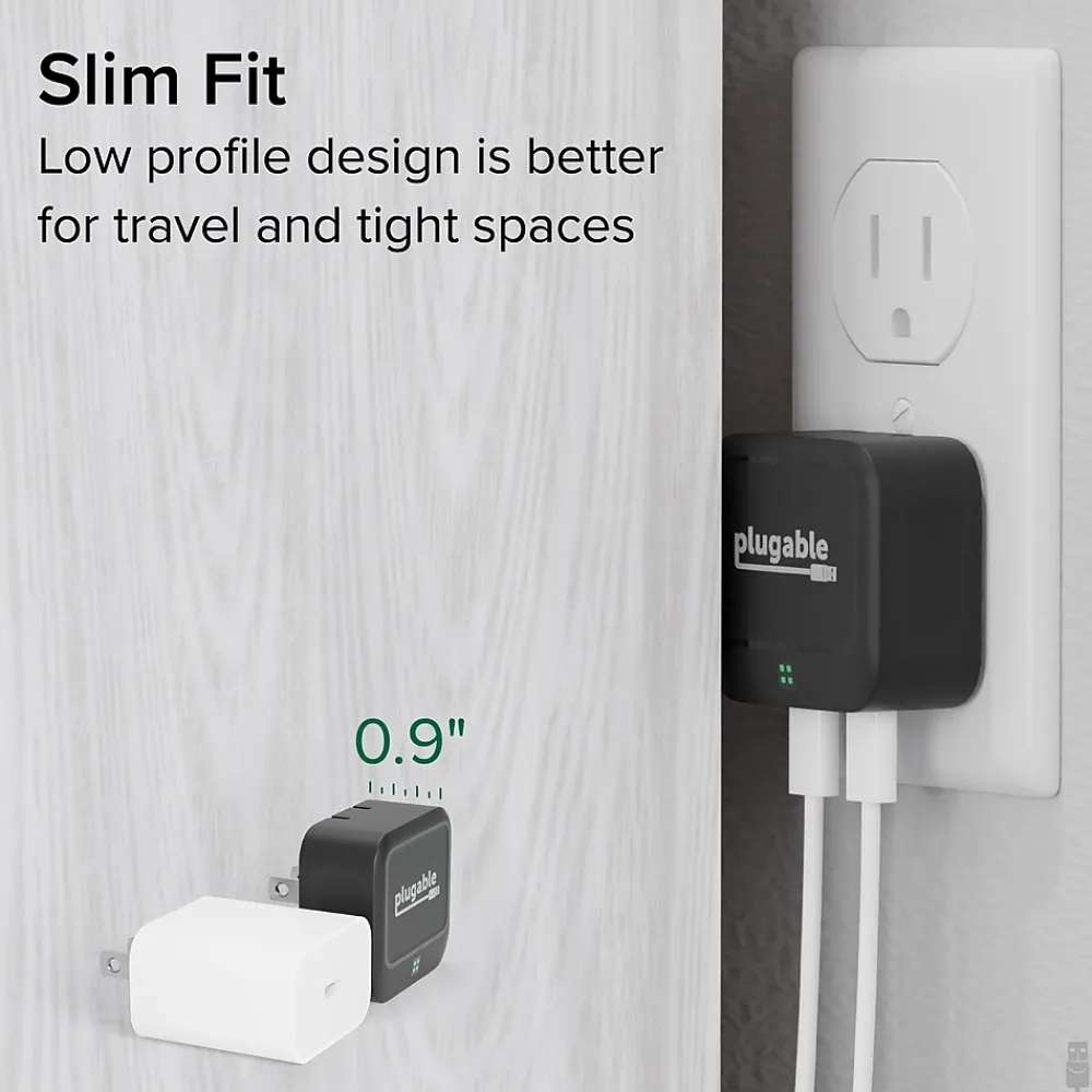 40W Dual USB-C Wall Charger, Black (PS-40C2B)<Plugable Hot