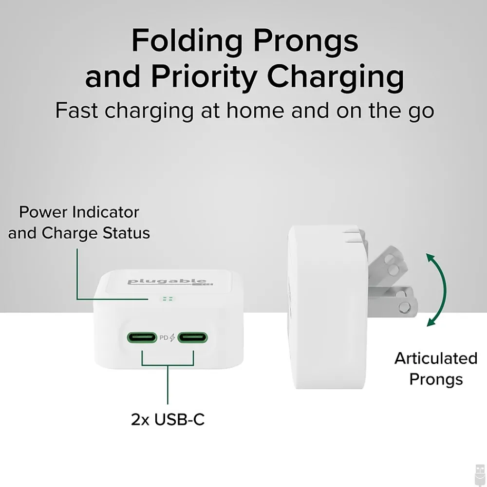 40W Dual USB-C Wall Charger, White (PS-40C2W)<Plugable