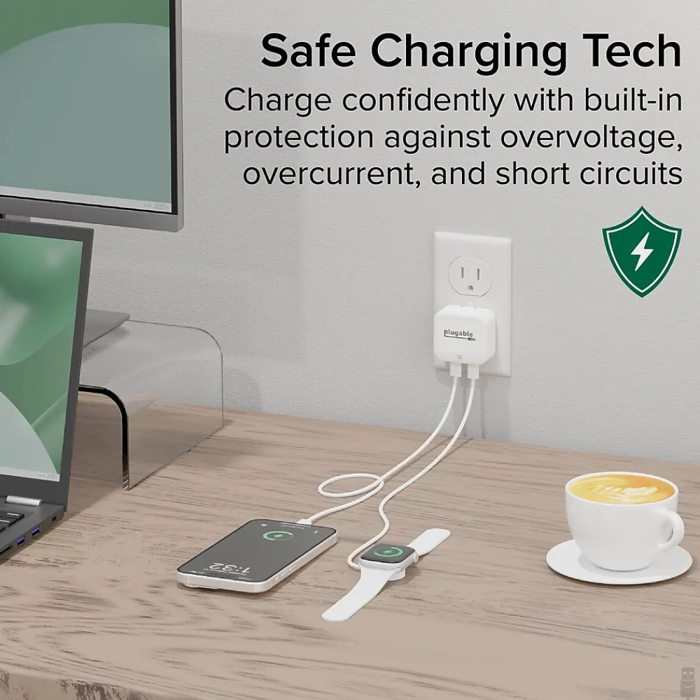 40W Dual USB-C Wall Charger, White (PS-40C2W)<Plugable