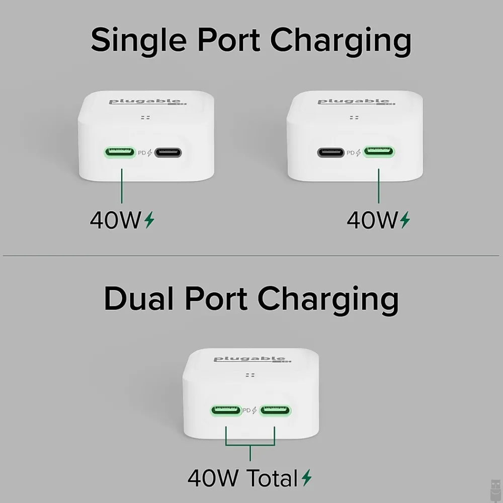 40W Dual USB-C Wall Charger, White (PS-40C2W)<Plugable