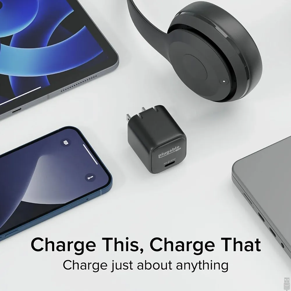 30W GaN USB C Charger Block, Black (PS-30C1B)<Plugable Outlet