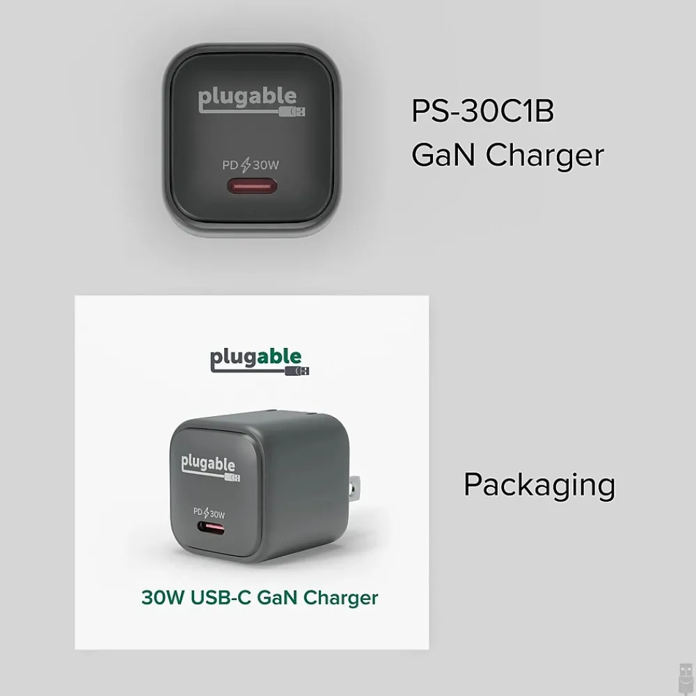 30W GaN USB C Charger Block, Black (PS-30C1B)<Plugable Outlet