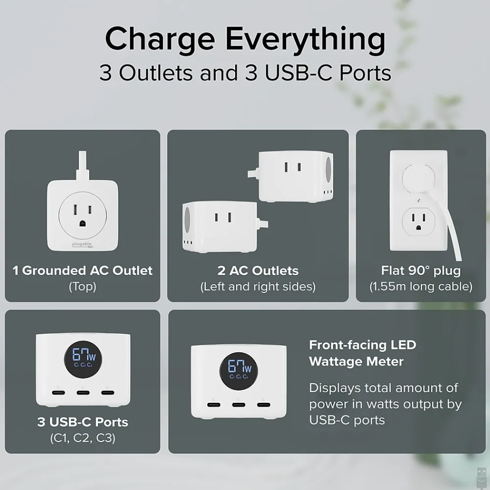 67W USB-C Charging Station, White (PS3-METERC3)<Plugable Discount