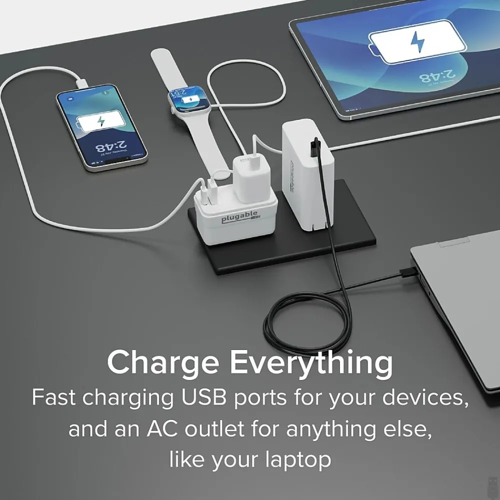Wall Outlet Extender with USB-C and USB Charger, White (PS1-CA1)<Plugable Hot