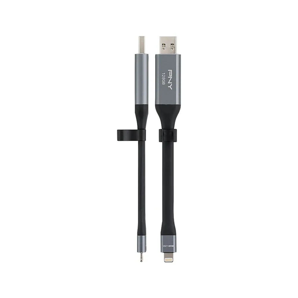 Hot PNY DUO LINK Dual 128GB USB 3.0 Type A Flash Drive, Black/Silver (P-FDI128LA02GCR)