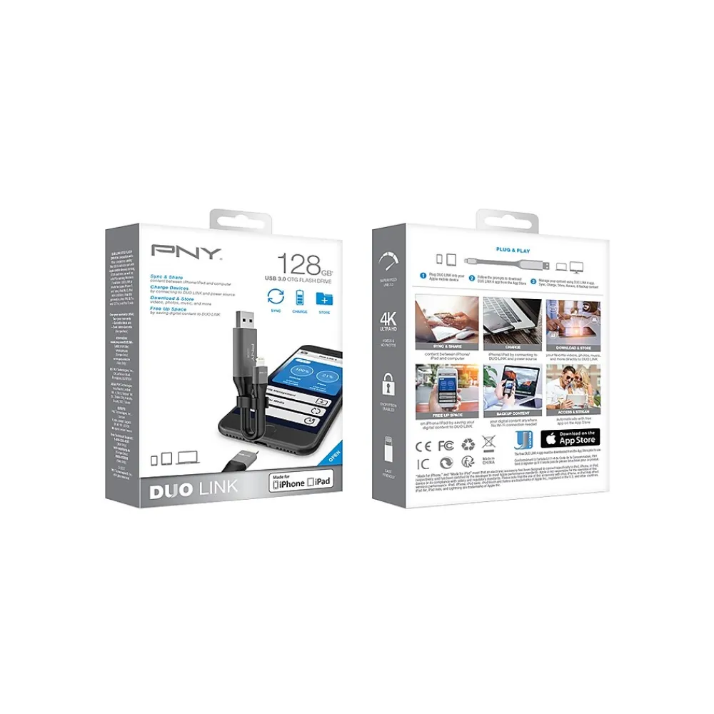 Hot PNY DUO LINK Dual 128GB USB 3.0 Type A Flash Drive, Black/Silver (P-FDI128LA02GCR)
