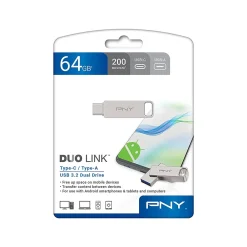 Hot PNY DUO LINK Dual 64GB USB 3.2 Type C Flash Drive, Silver (P-FDI64GDULINKT)