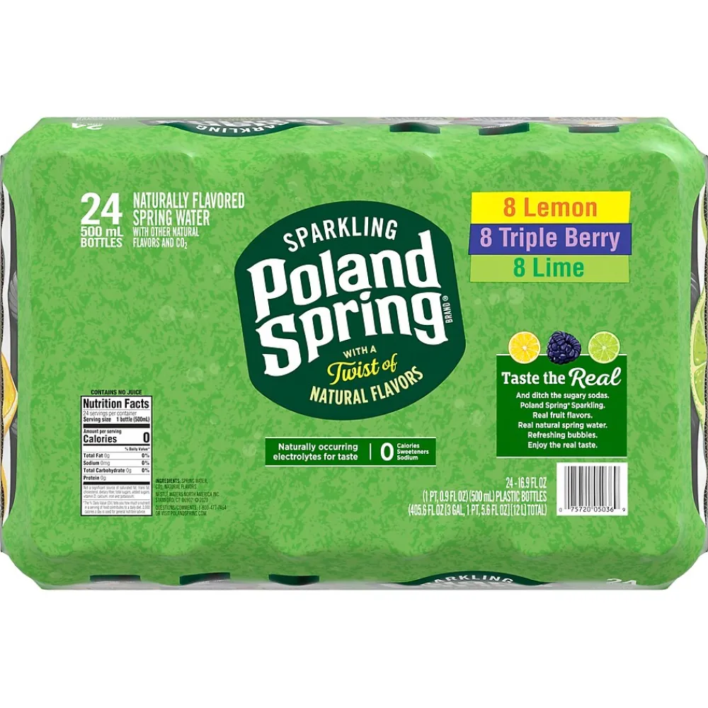 Poland Spring Sparkling Water, Lime, Triple Berry & Lemon, 16.9 oz. Bottles, 24/Carton (12410094)