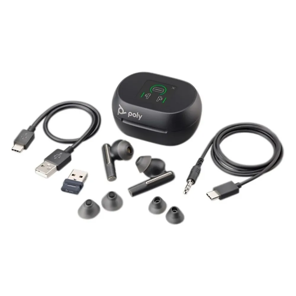 Voyager Free 60+ UC Wireless Noise Cancelling Bluetooth Earbuds, USB-C, MS Certified, Carbon Black (7Y8G4AA)<Poly Online