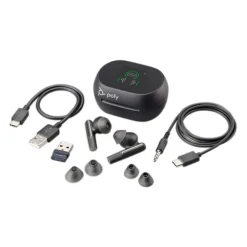 Voyager Free 60+ UC Wireless Noise Cancelling Bluetooth Earbuds, USB-A, MS Certified, Carbon Black (7Y8G9AA)<Poly Sale