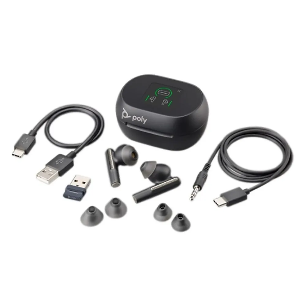 Voyager Free 60+ UC Wireless Noise Cancelling Bluetooth Earbuds, USB-A, MS Certified, Carbon Black (7Y8G9AA)<Poly Sale