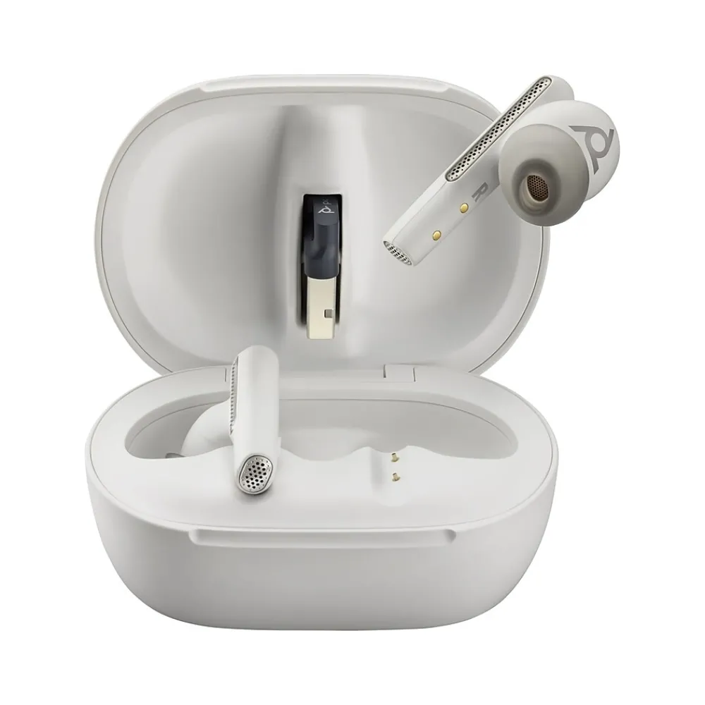 Voyager Free 60+ UC Wireless Noise Cancelling Bluetooth Earbuds, USB-A, MS Certified, White Sand (7Y8G7AA)<Poly Discount