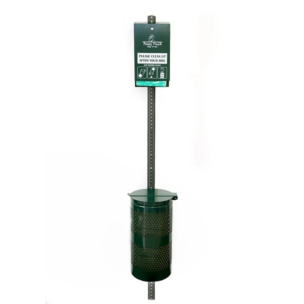 10 Gallon Steel Trash Can Station with Lid, Green (PP-H-Kit)<Poopy Pouch Best
