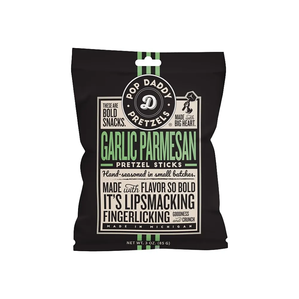 Pop Daddy Garlic Parmesan Pretzels Sticks, 3 oz., 15 Bags/Box (OPD00557)