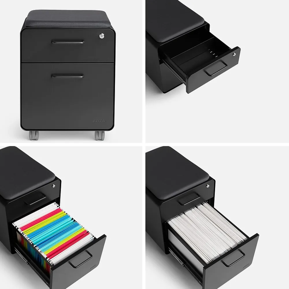 File Cabinets*Poppin Black Mini Stow 2-Drawer Vertical File Cabinet, Rolling, Black (104730)