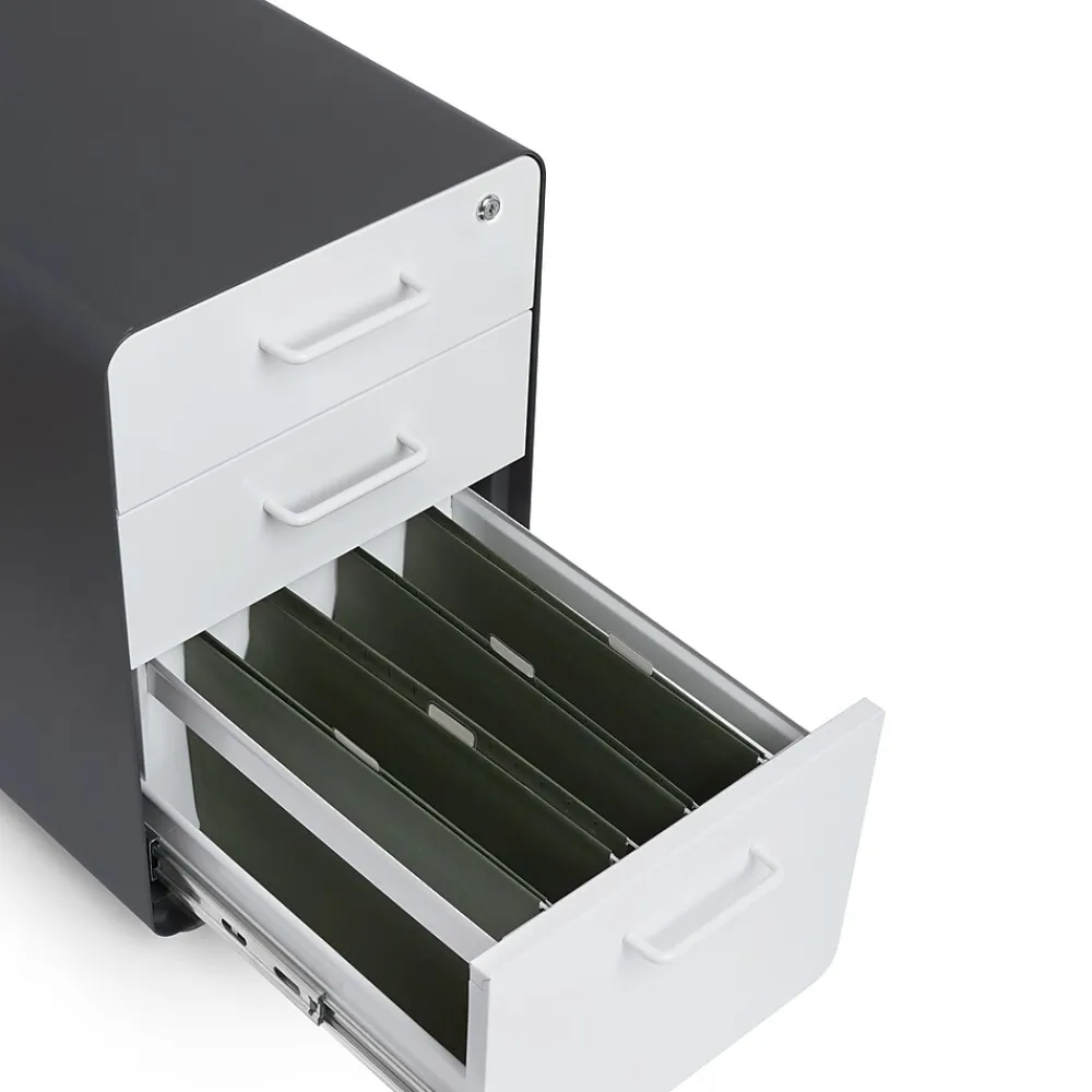 File Cabinets*Poppin , 3-Drawer File Cabinet, Charcoal + White (103539)