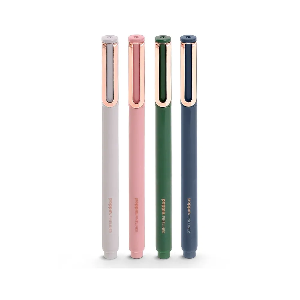 Pens|Poppin Fineliner Felt Pens, Fine Point, 0.5mm, Black Ink, 4/Pack (107475)