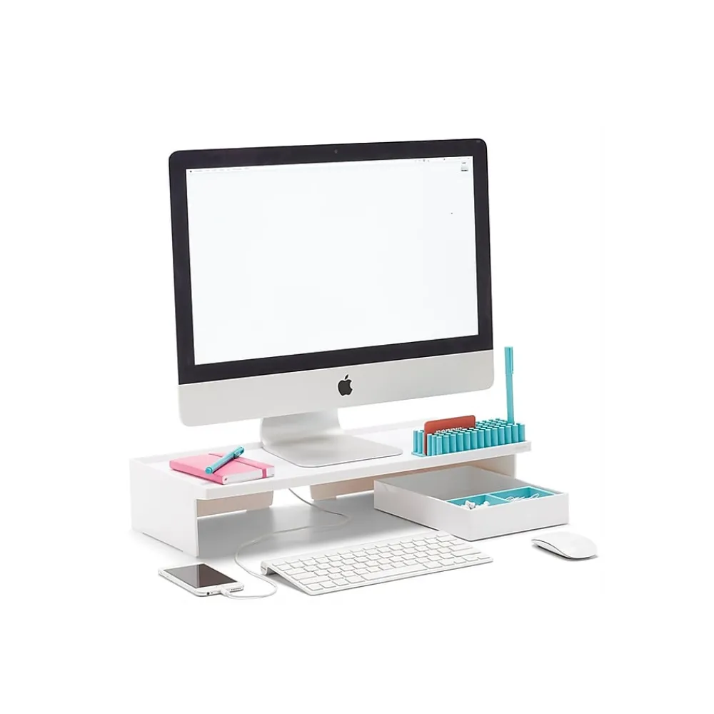 Discount Poppin Non-Adjustable Monitor Riser, White (102092)