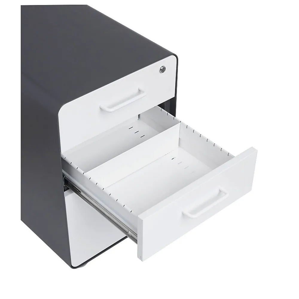 File Cabinets*Poppin Stow 3-Drawer File Cabinet, Rolling Cabinet with Casters, Letter/Legal, Charcoal/White, 20"D (103698)