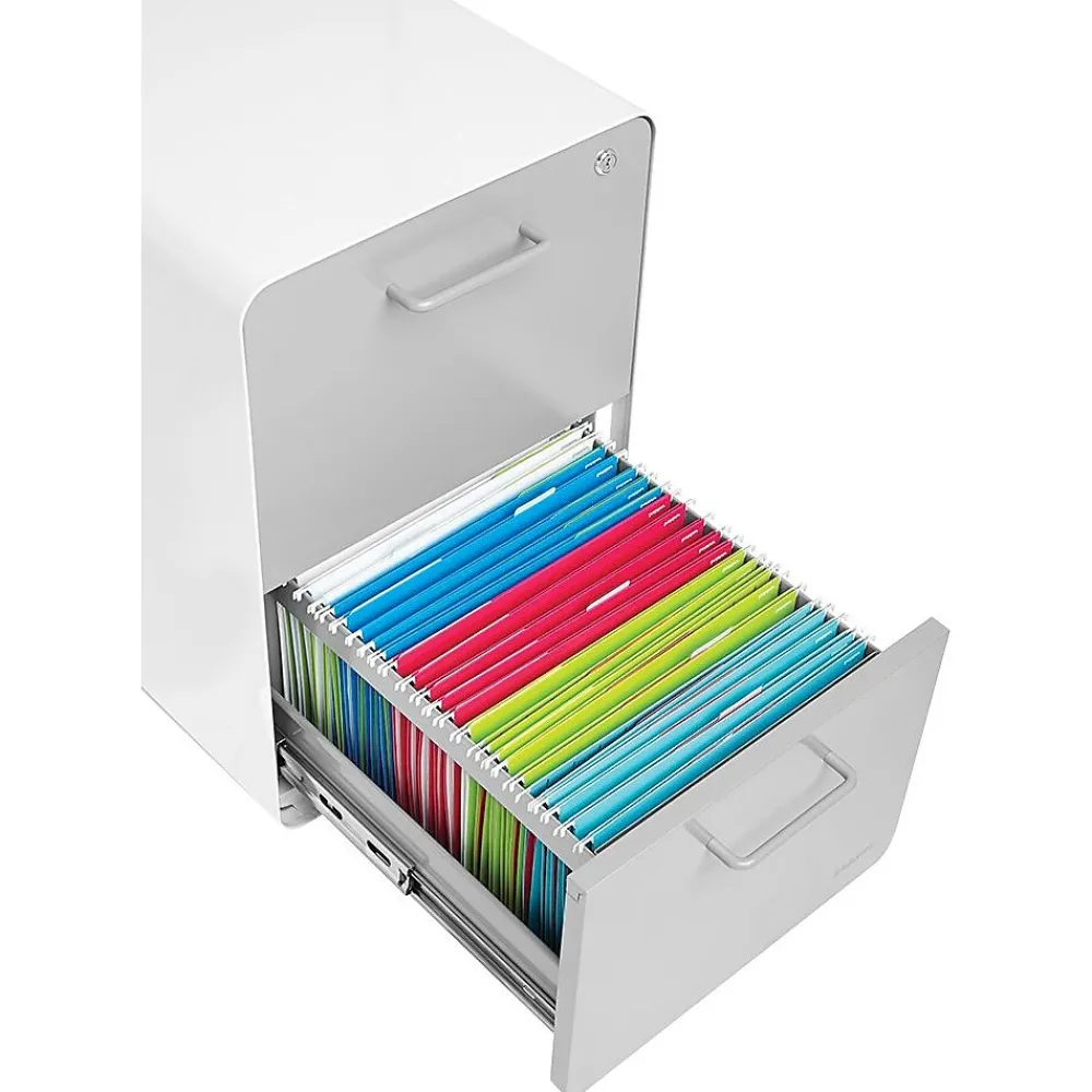 File Cabinets*Poppin Stow 2-Drawer Mobile Vertical File Cabinet, Letter/Legal Size, Lockable, 25"H x 15.75"W x 20"D, White and Gray (102257)