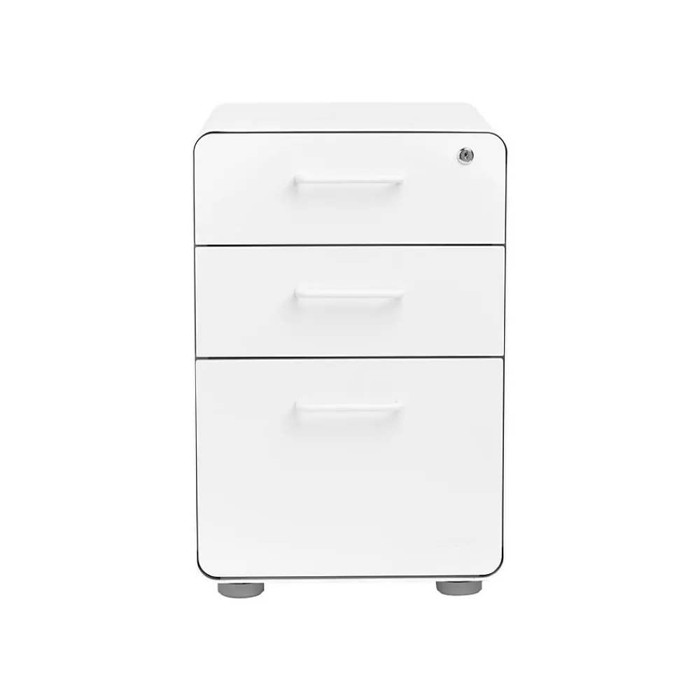 File Cabinets*Poppin Stow 3-Drawer Mobile Vertical File Cabinet, Letter/Legal Size, Lockable, 24"H x 15.75"W x 20"D, White (100425)