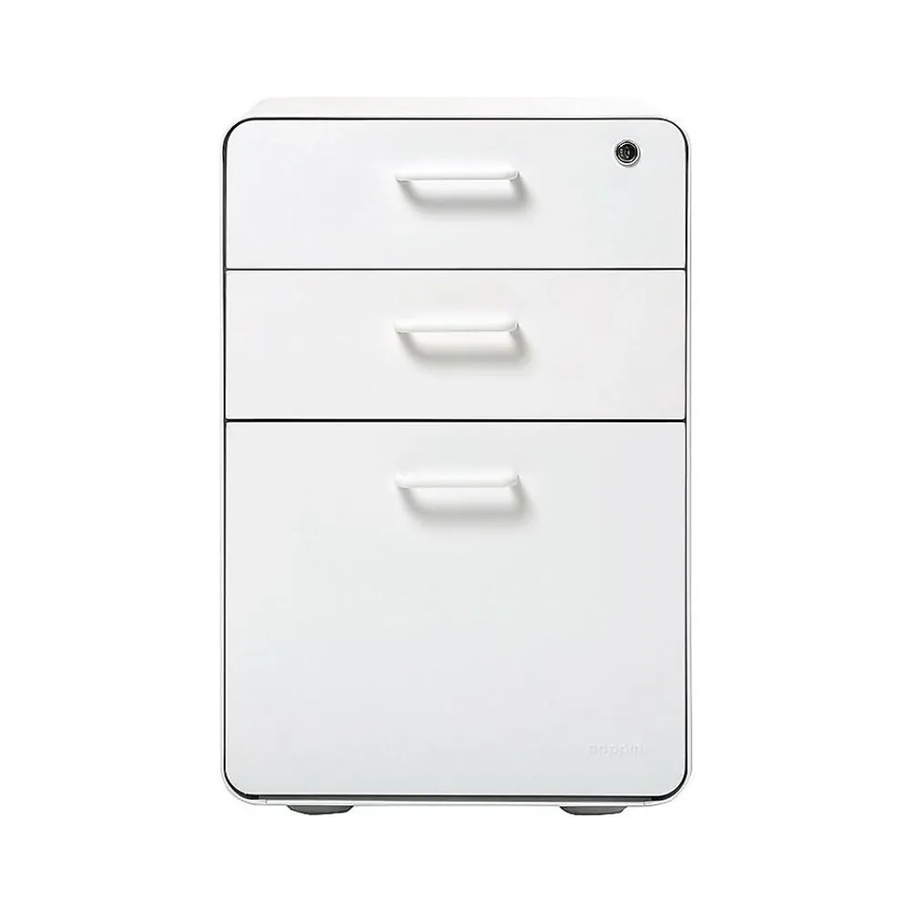 File Cabinets*Poppin Stow 3-Drawer Mobile Vertical File Cabinet, Letter/Legal Size, Lockable, 24"H x 15.75"W x 20"D, White (100425)