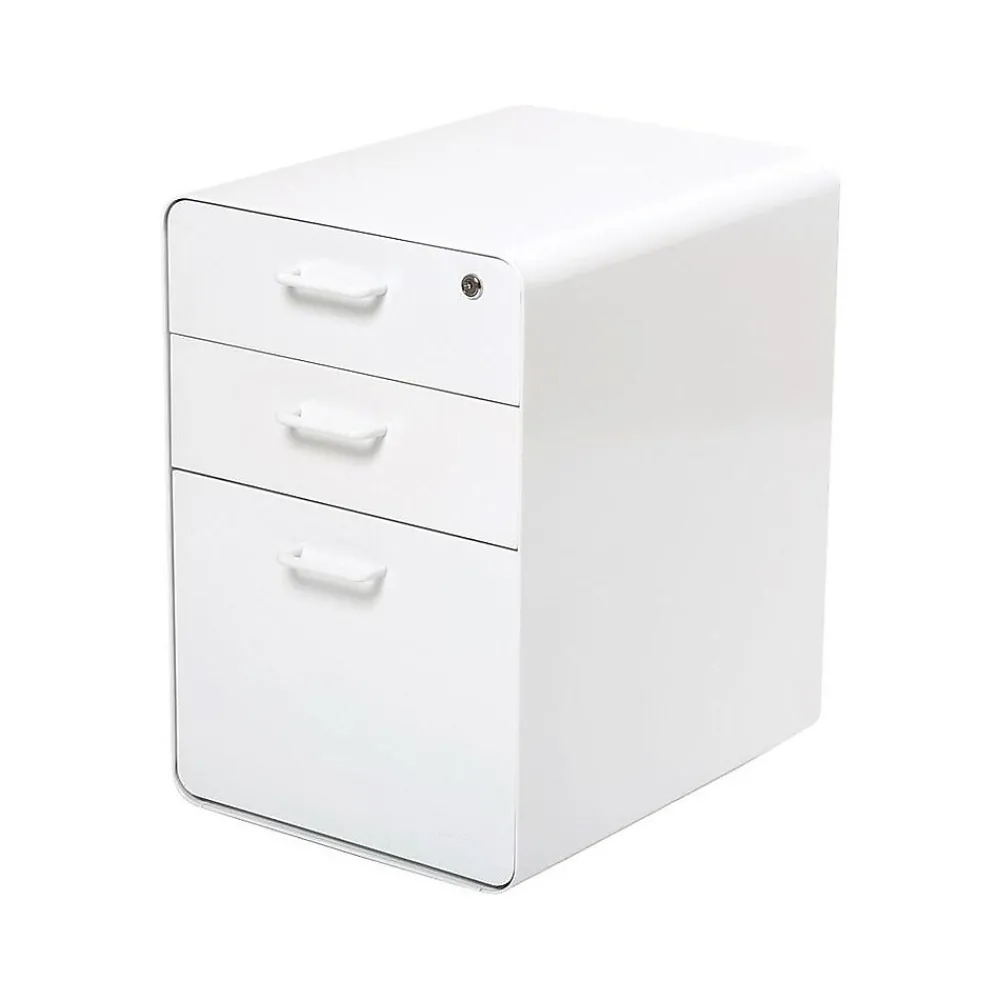 File Cabinets*Poppin Stow 3-Drawer Mobile Vertical File Cabinet, Letter/Legal Size, Lockable, 24"H x 15.75"W x 20"D, White (100425)