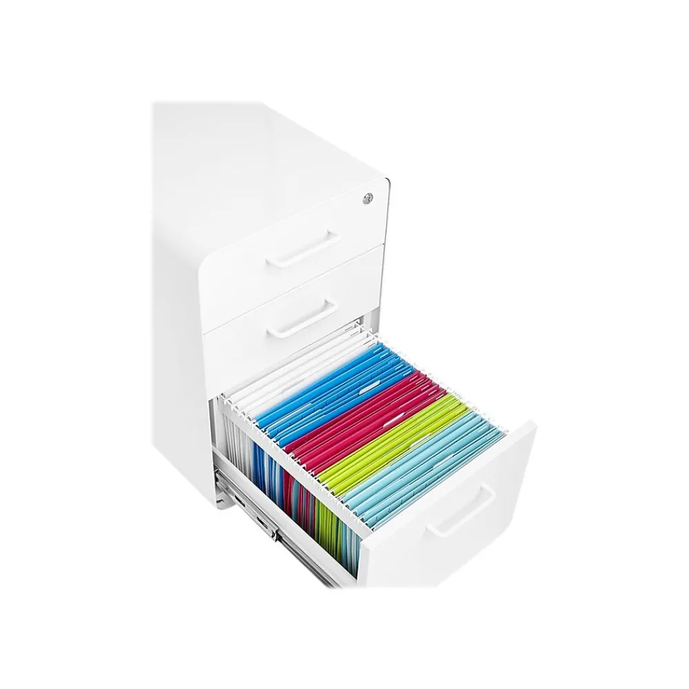 File Cabinets*Poppin Stow 3-Drawer Mobile Vertical File Cabinet, Letter/Legal Size, Lockable, 24"H x 15.75"W x 20"D, White (100425)