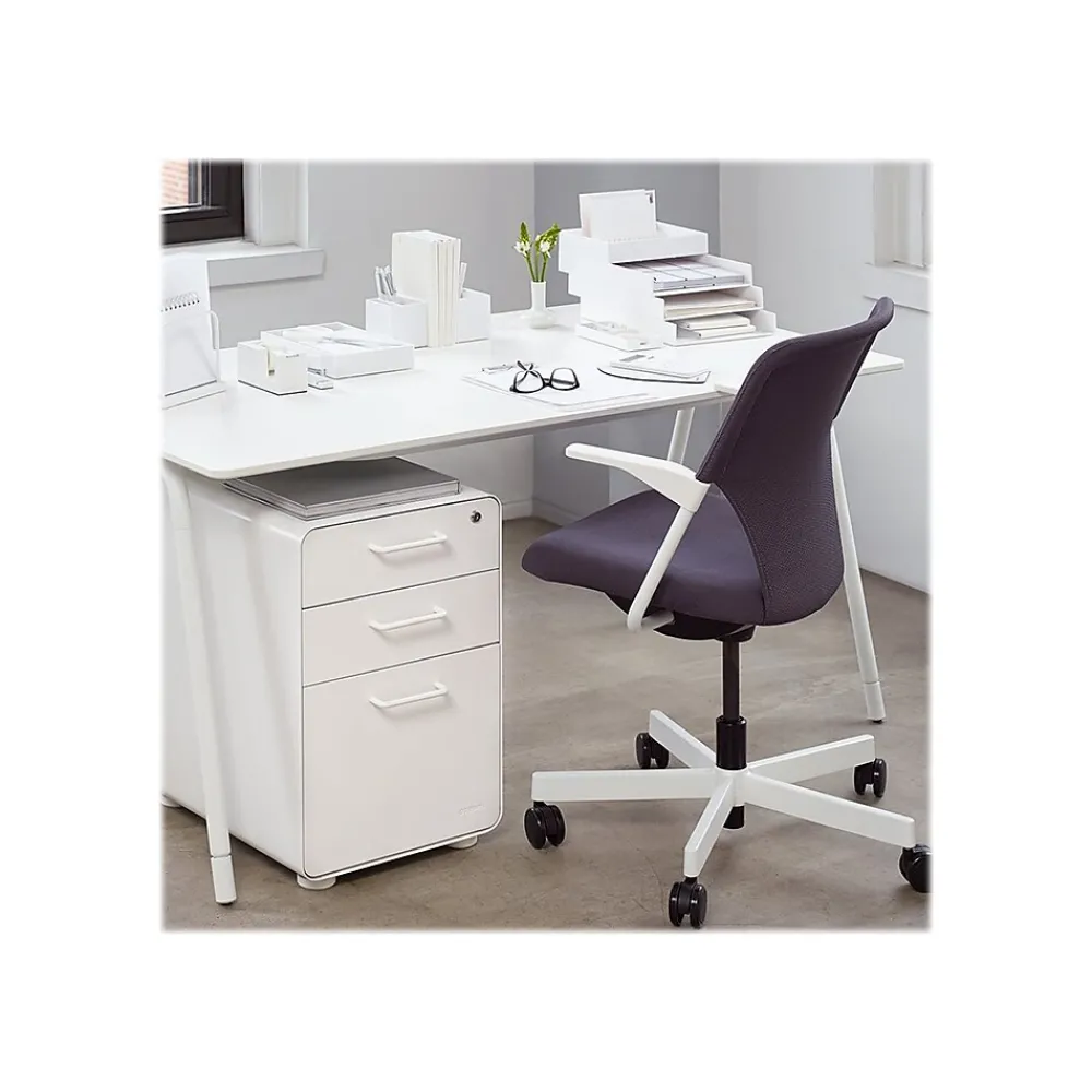 File Cabinets*Poppin Stow 3-Drawer Mobile Vertical File Cabinet, Letter/Legal Size, Lockable, 24"H x 15.75"W x 20"D, White (100425)