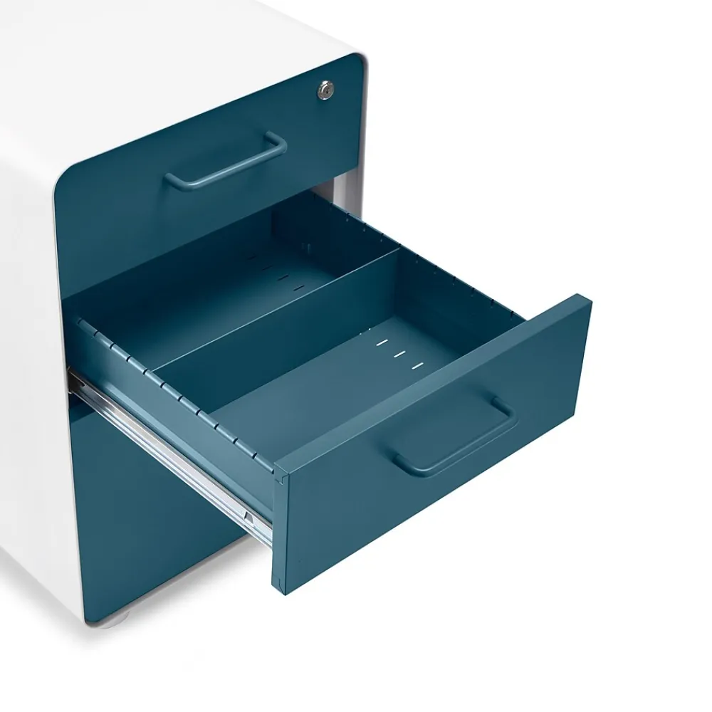 File Cabinets*Poppin Stow 3-Drawer Vertical Locking File Cabinet, White & Slate Blue, 16" (105944)