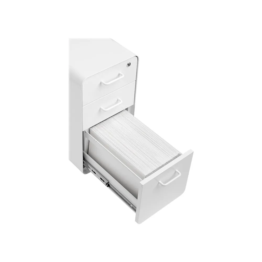 File Cabinets*Poppin The Sort-It-Out 3-Drawer Mobile Vertical File Cabinet, Letter/Legal Size, Lockable, 25"H x 12.5"W x 20"D, White (104742)